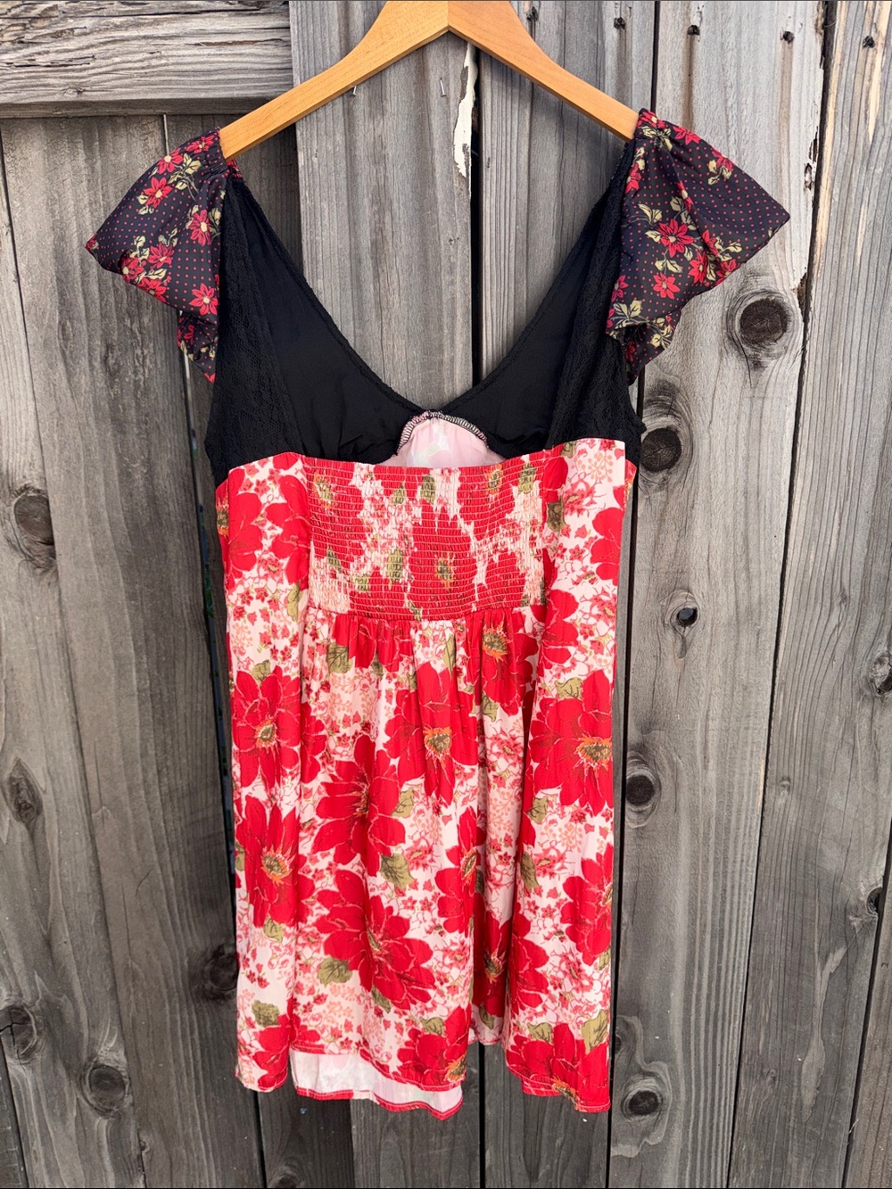 Free People Aurora Dress Red Floral A-line Mini Babydoll Puff Sleeves Size: XL - Picture 4 of 10